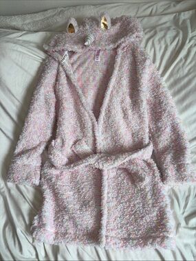 Unicorn Hooded Plush Robe - Pastel Pink Multicolor